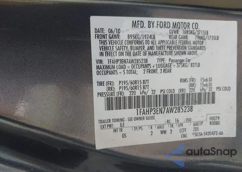 2010 Ford Focus S из США, поврежденный, VIN 1FAHP3EN7AW285238